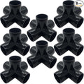 1“ Tee PVC Fitting 5 Way Elbow Connector, Furniture Grade 90 Degree Elbow Side Outlet, PVC Corner Fittings for Building Furniture Greenhouse Shed Tent Connection (Black-Pack of 8)