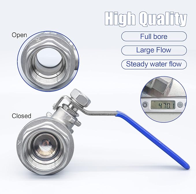 1 Inch Ball Valve, Premium 304 Stainless Steel Full Port Forged NPT Ball Valve for Water Oil and Gas with Long Handle Shut Off Switch, 1000 WOG (1 Piece, FNPT to FNPT)