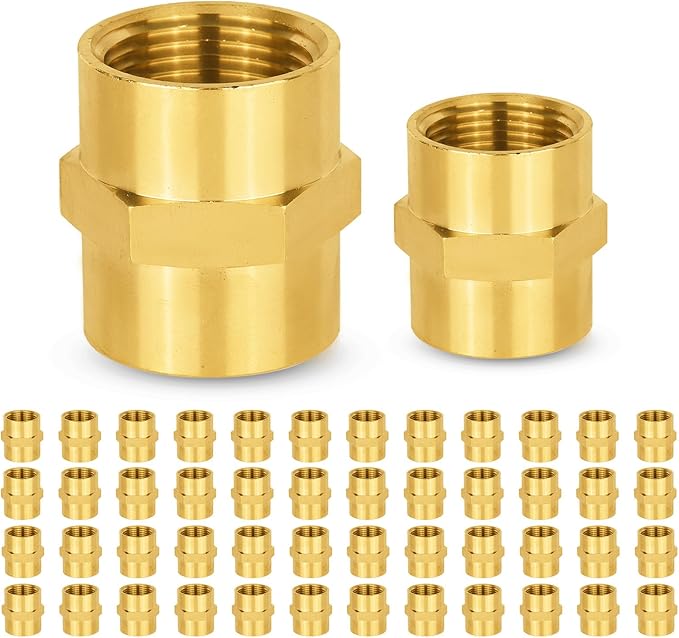 50-PCs HeSun Brass Pipe Fitting, 1" NPT Female x 1" NPT Female Hex Pipe Adapter