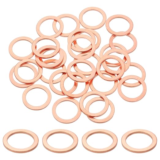 uxcell 100Pcs M16 Flat Washer Copper Washer Sealing Rings, 16mm ID 22mm OD 1.5mm Thickness Copper Crush Washers Metric Sealing Gasket for Plumbing Machinery Automotive