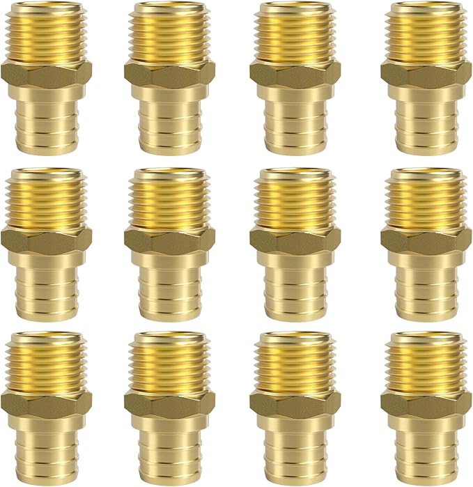 SUNGATOR 12-Pack PEX 3/4" x 1/2" NPT Male Threaded Adapter Crimp Fitting, No Lead Brass