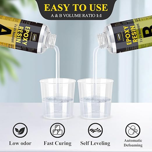 16OZ 3×UV Resistant Resin Kit,No Bubble & Crystal Clear Epoxy Resin for Coating, Casting, Table Top,DIY, Bar Top, River Tables, Resin Art, Wood with High Gloss Finish