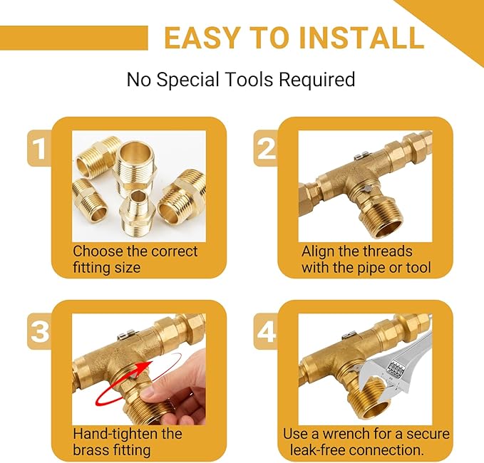 Brass Pipe Fitting Kit 15PCS, NPT Brass Hex Nipple Male to Male Adapter Set – 1/8", 1/4", 3/8", 1/2" Sizes for Plumbing, Air Compressor, and Industrial Use