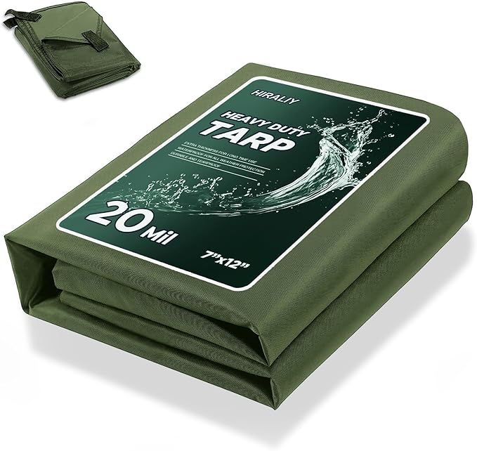 HIRALIY 20 Mil Heavy Duty Waterproof Tarp, 7x12ft Green Tarpaulin with Reinforced Webbing Loops, Multipurpose Oxford Fabric Tarp for Firewood, Roof, Camping, Pool