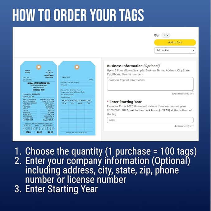 Tags 4 Less Custom Fire Extinguisher Tags – Preventative Maintenance Labels for Monthly Inspections, Alternative to Safety Sticker for Easy Record-Keeping – Pack of 100 (Light Blue, Cardboard)
