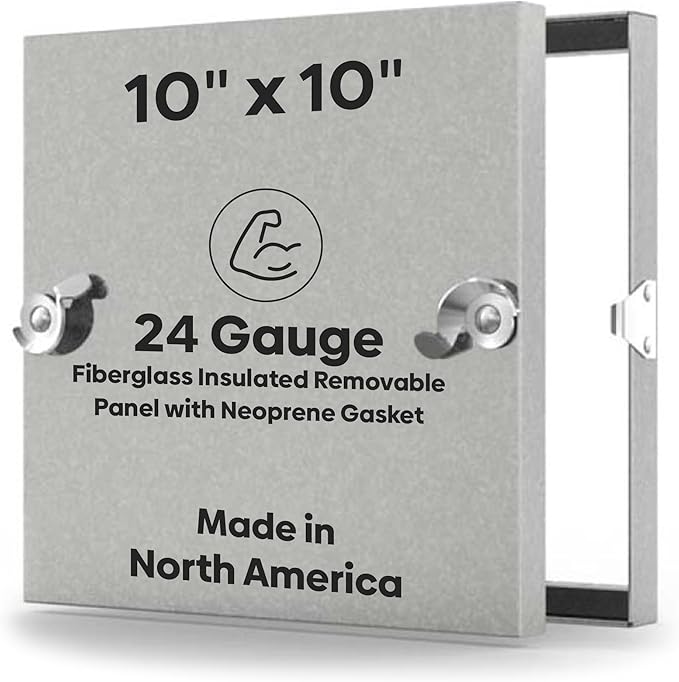 Best 10" x 10" Removable Duct Access Panel with Neoprene Gasket, 2” Fiberglass Insulated HVAC Duct Access Door, 24-Gauge Steel Double Panel, 5/8" Notched Knock Over Tabs, Hand Cam Latch, BA-CD-5080