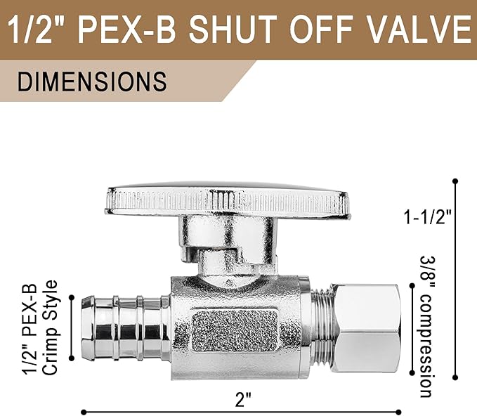 [10 Pieces] Lingmfg Straight Angle Valve Shut Off Valve 1/2" PEX-B Crimp x 3/8" Compression LING-AV38-1/2F1807-S-10