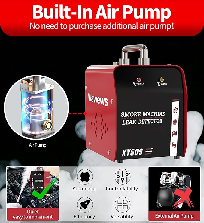 Automotive Smoke Machine Leak Detector, Evap Vacuum Smoke Diagnostic Tester with Built-in Air Compressor, Pipeline Fuel Leakage Detector Compatible with 12V DC Vehicles