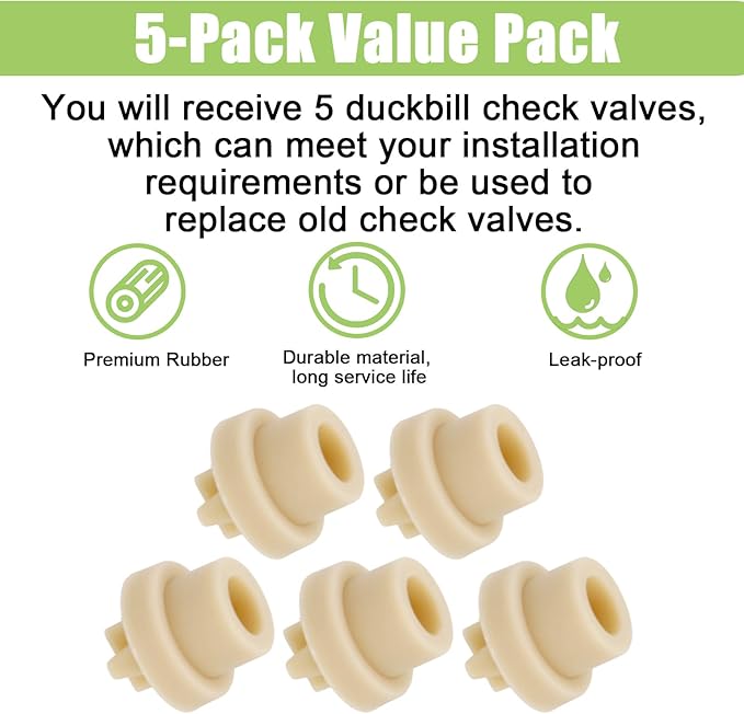 5pcs MCCVDB0 Check Valve Duckbill Replacement, Durable Plastic Duck Bill Valves Parts for Stenner Pumps (Beige)