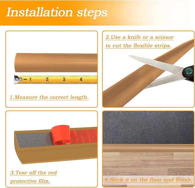Floor Rubber Transition Strip Self Adhesive Carpet to Tile Transition Strip Edging Trim Strip for Threshold Transitions with a Height Less Than 5 mm/0.2in (Tawny Brown, 6.56FT)