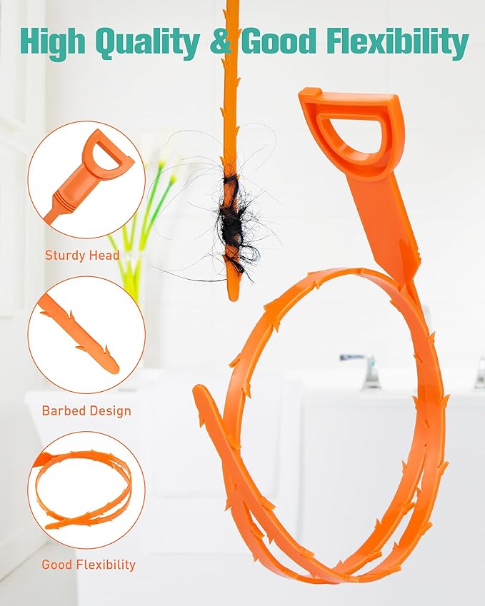 7 Pack Drain Cleaner - 25inch Hair Clog Remover Tool, Sticks To Drain Hair, Sink Snake for Shower, Kitchen Sink, Bath Tub, Bathroom