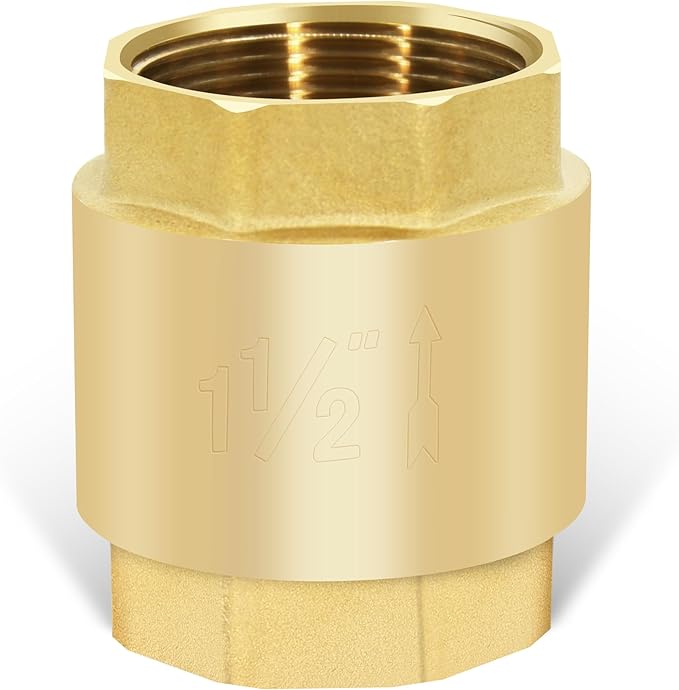 1-1/2" NPT Brass Vertical Check Valve, NPT Thread Vertical Lead-Free In-Line Spring Check Valve, Non Return One Way Counterflow Valve to Prevent the Medium Backflow for Oil Water Gas Air DN40