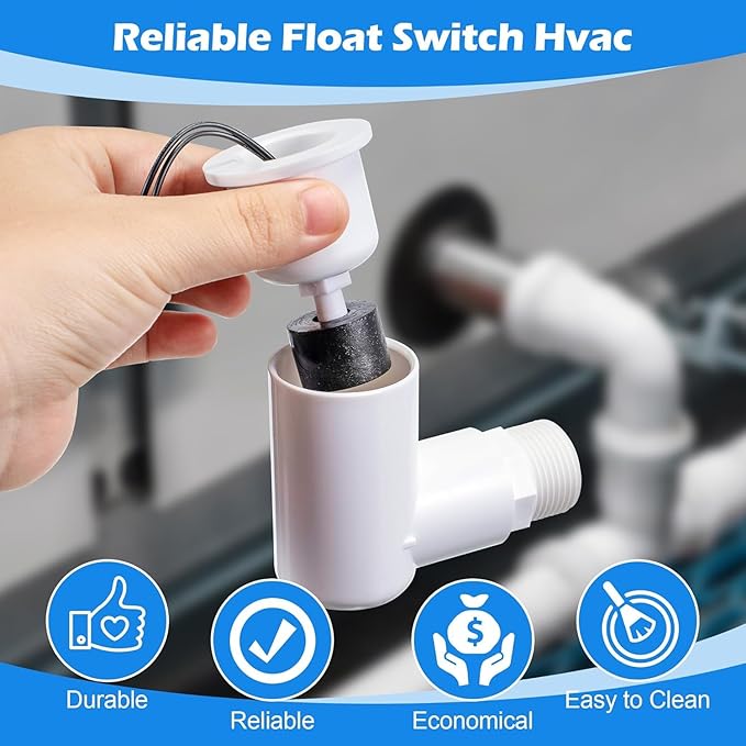 10 Pack SS2 Float Switch for Easy Installation, AC Float Switch with 3/4 Inch Adaptor and 6ft Wire, Water Level Accessory for HVAC System with Condensate Overflow Detection