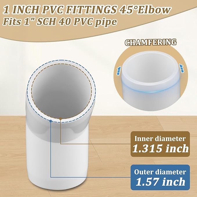 12-Pack 1" PVC Fittings 45 Degree Elbow, Furniture Grade 1 Inch PVC Pipe Fittings 45 Degree Elbow, UV Resistant, Fits SCH40 Pipe DIY Garden Shelves, Greenhouse, Shelf