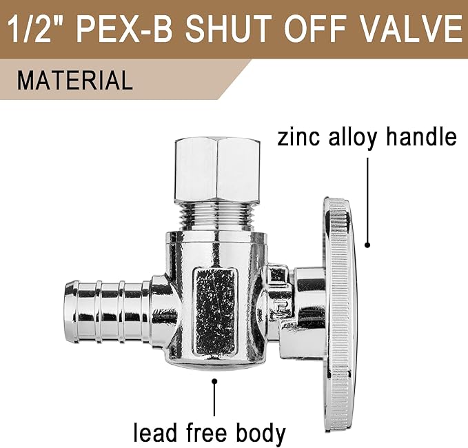 [20 Pieces] Lingmfg Angle Valve Shut Off Valve 1/2" PEX-B Crimp x 3/8" Compression LING-AV38-1/2F1807-A-20