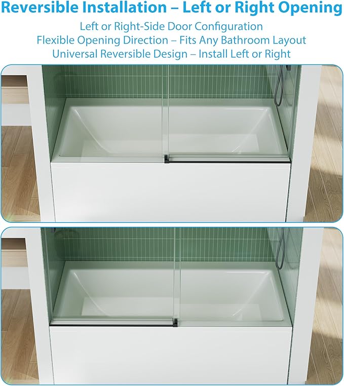 Sliding Shower Door for 56-60" x 76" Opening, 6mm Coated Tempered Glass, One Fixed & One Sliding Panel, Stainless Steel Round Rail, Matte BlackFinish, Semi-Frameless Design