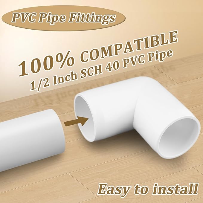 20-Pack 1/2" 90 Degree Elbow PVC Fittings, Furniture Grade Pipe Fittings 90 Degree Elbow for SCH40 PVC Pipe, UV Resistant, Pipe Connectors for All DIY Structure and Frames