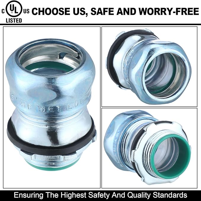 10 Pcs 1/2 Inch EMT Raintight Compression Connectors Zinc Plated Steel, Insulated Waterproof EMT Box Connector Electrical Conduit Fittings