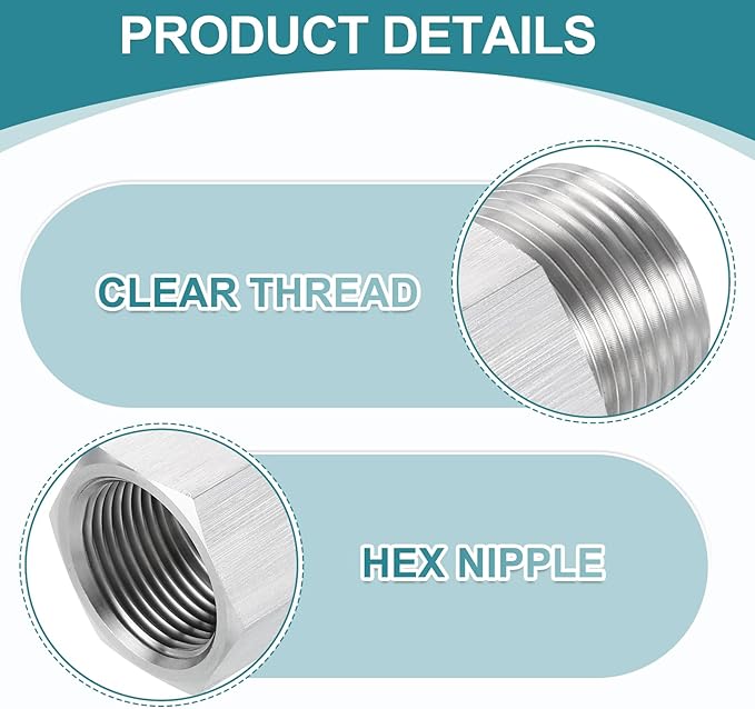 uxcell Pipe Fitting Reducing Adapter, 3/4" NPT Male x G3/4" Female 304 Stainless Steel Reducer Connectors for Water Oil Air Pressure Gauge, Silver