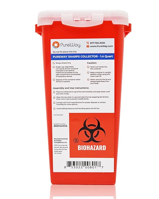 1.4 Quart MailBack Sharps Disposal Container – Secure Needle Box for Safe Medical Waste & Used Syringe Disposal | Sharps Container for Home Use, Travel, Clinics, and Professional Settings