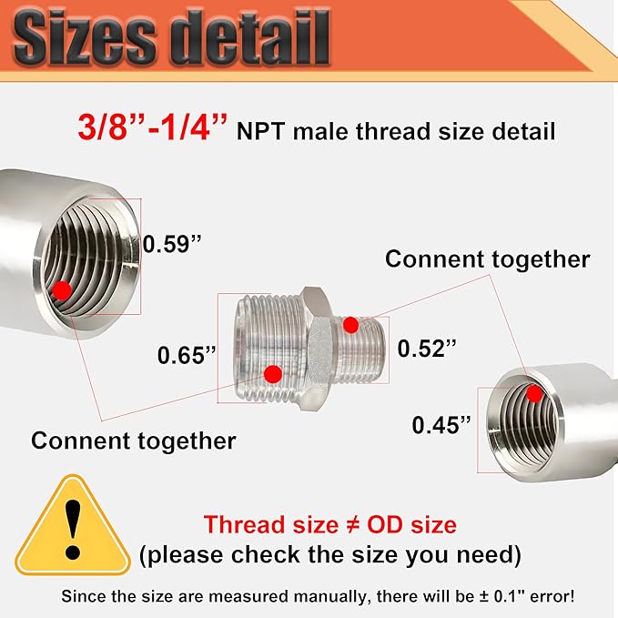 3/8” Male x 1/4" Male NPT Threaded Reducing Nipple Pipe Fitting Adapter, Heavy Duty 304 Stainless Steel Hex Nipple Reducer Straight Connector Pipe Adapter (3/8”-1/4”)