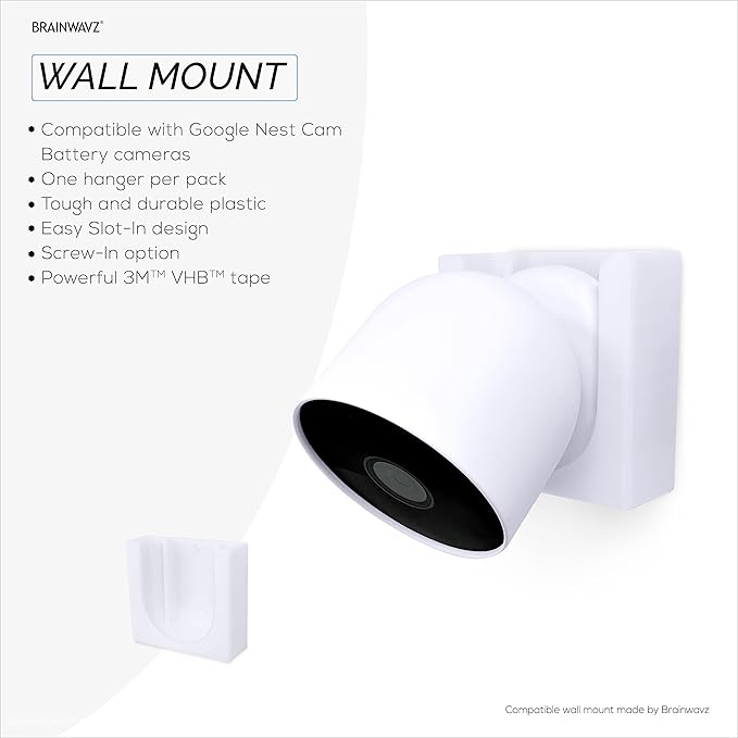 Wall Mount for Google Nest Battery Security Camera Holder - Adhesive & Screw-in, No Hassle Installation, Easy Slot-in Design (White) by Brainwavz