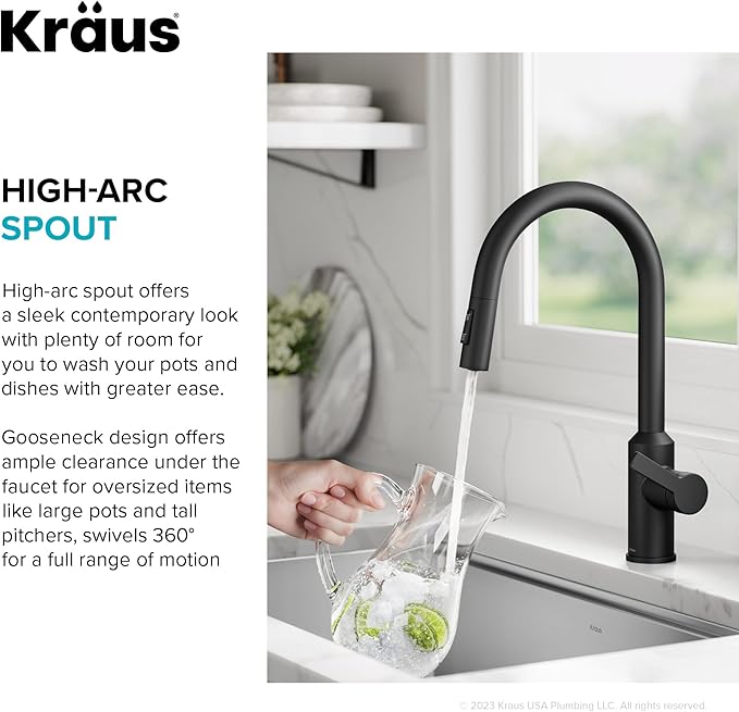 KRAUS Oletto Touchless Sensor Pull-Down Single Handle Kitchen Faucet in Matte Black, KSF-2830MB