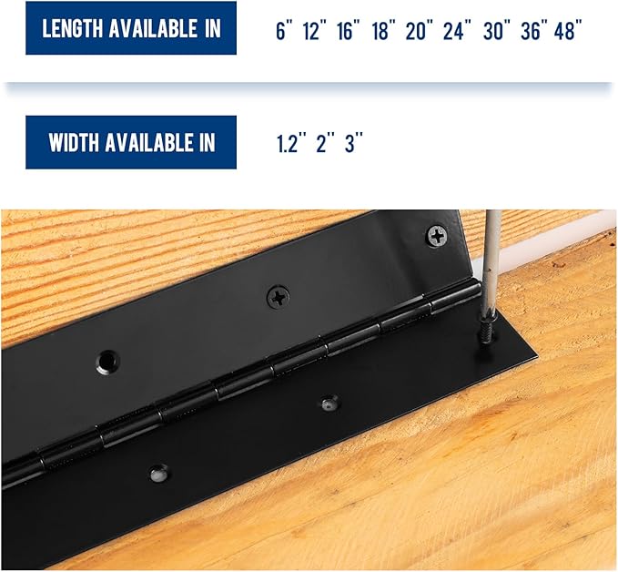 Black Piano Hinge 48 Inch x 3 Inch Heavy Duty Stainless Steel Piano Hinge Continuous Hinge for Cabinet, Door, DIY Wood Boxes, 0.05" Leaf Thickness