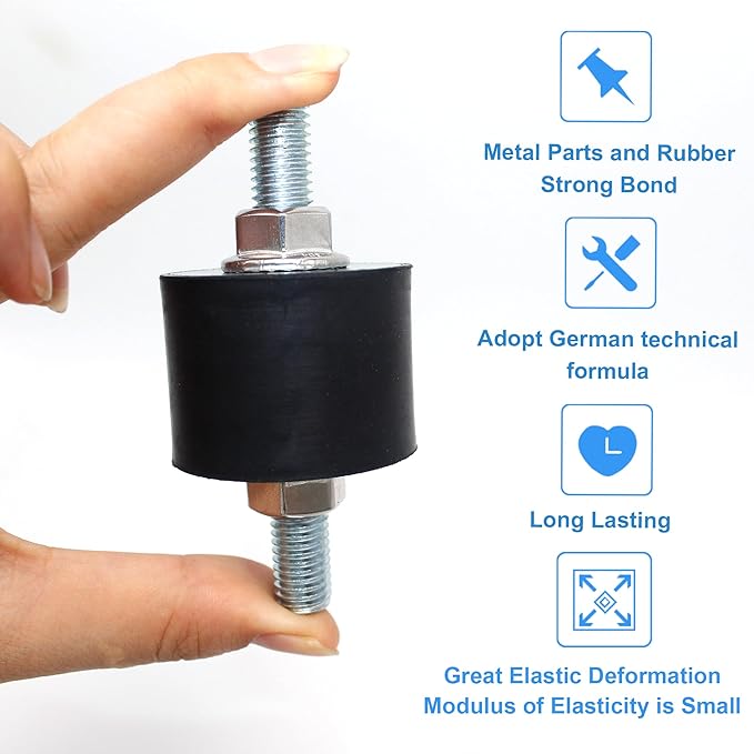 4 Pcs M10 40 x 30 mm Rubber Isolator Mounts Double Studs Shock Absorber with 8 Pcs Locknuts, Cylindrical Anti Vibration Isolation Damping Mounts for Compressor Pump Generator Motor Engine