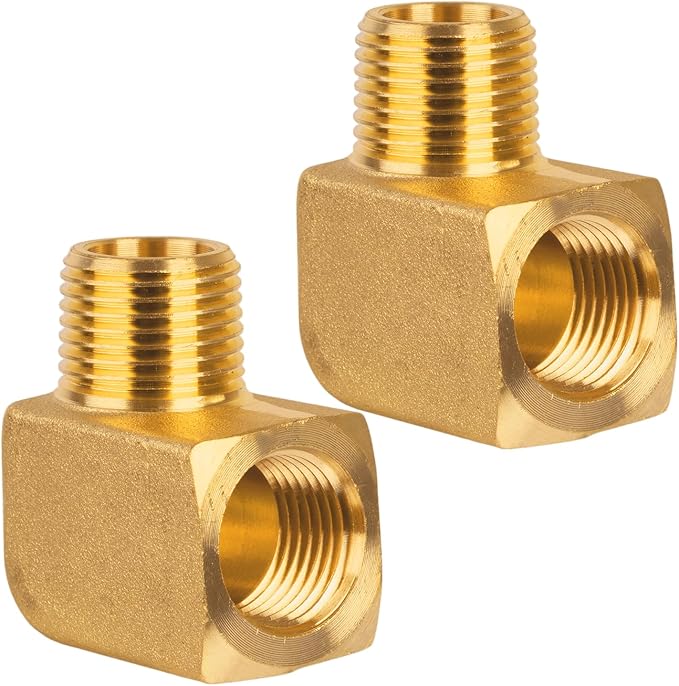 3/8" NPT Male × 3/8" NPT Female 90 Degree Elbow, Brass Pipe Fitting, Barstock Street Elbow for Gas, Air, Oil, Propane, 1200 PSI (2 Pack)