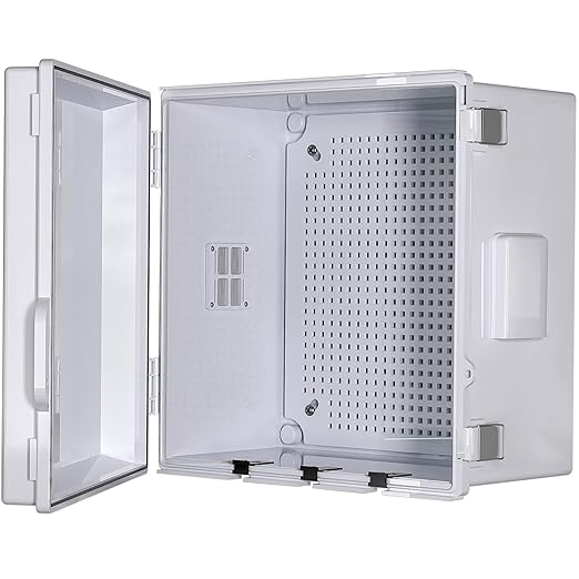 ABS Electrical Junction Box, Ventilated Design, Cable Grommets, IP65 Waterproof Enclosure, Indoor/Outdoor Use with Mounting Panel. (Grey Cover, 11.9"x11.9"x7")