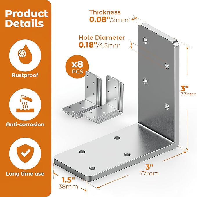 26 Pcs 3"x3"x1.5" L Brackets Heavy Duty, Galvanized Corner Brace for Wood, Angle Iron with Recessed Holes, 90 Degree Angle Bracket for Floating Shelves, Wood Beams, Furniture, Bed