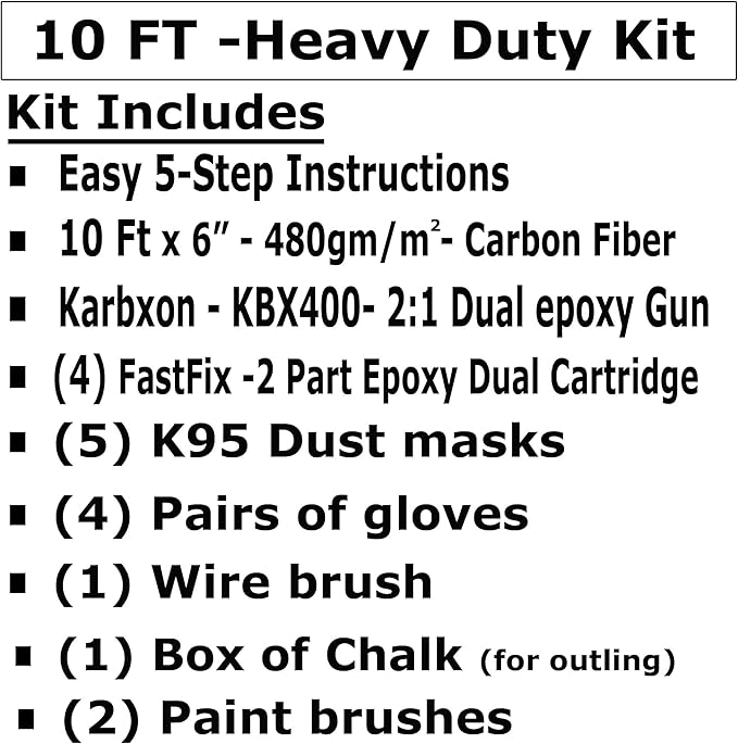 Concrete Crack Repair KIT-Carbon Fiber Concrete reinforcing Fiber Fabric-Fastfix-it High Strength epoxy - Complete kit for All Concrete, Basements, Foundation Wall Repairs-All You Need (10)
