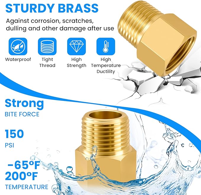 SDTC Tech 2-Pack Brass Pipe Fitting 3/8 NPT Male Thread to 3/8 NPT Female Thread Reducer Adapter, Brass Pipe Extension Connectors