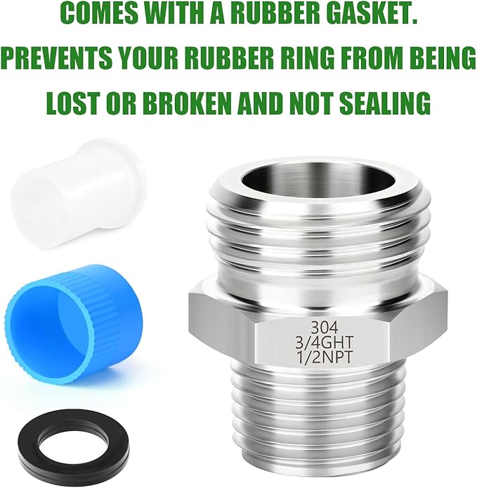 TAISHER 2PCS 304 Stainless Steel Garden Hose Adapter, 3/4" GHT Male x 1/2" NPT Male Garden Hose Connector with Washers