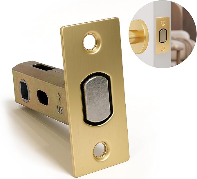 Mega Handles Magnetic Tubular Door Latch - 3 Inch Magnetic Exterior Door Latch, Standard Door Latch Replacement Suitable for Every Door Handle & Knob Brand - Satin Brass