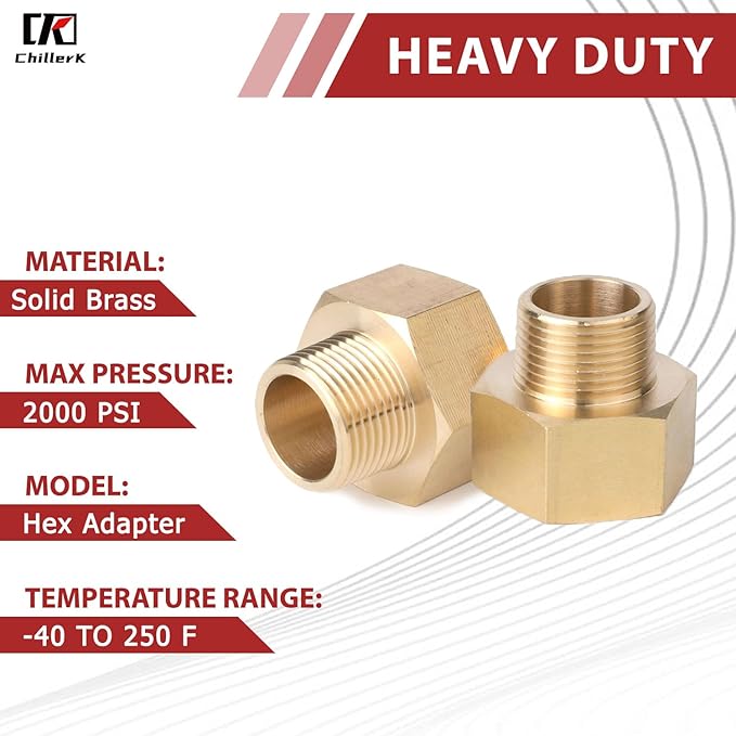Hex Couplings, 1/4" x 3/8" NPT Male To Female Brass Hex Nipple Adapters, Brass Pipe Extension Fittings for Oil/Air/Water/Gas Systems. (2 Pack)