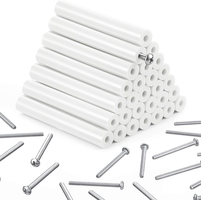 64 Pieces Electrical Outlet Spacers Electrical Outlet Box Extender Kit Includes 16 Pcs 3 Inch Switch and 48 Pcs 1-1/2 Inch 6-32 Thread Flat Head Device Mounting Long Screws (White)