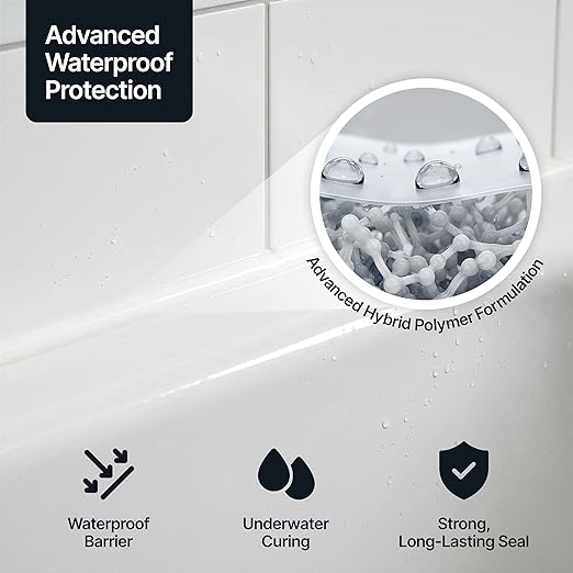 Bright White Kitchen & Bathroom Sealant & Adhesive Hybrid Polymer | Superior to Silicone Caulk Sealant | Waterproof, Odorless, Paintable | Ideal for Around Bathtub, Shower, Kitchen - 300ml 3 Pack