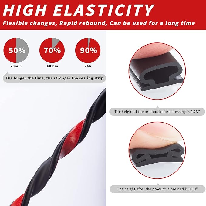 23 Feet Rubber Weather Stripping Door Seal Strip, Self-Adhesive Backing D-Shape Door Weatherstripping for Door Frame Insulation Large Gap, Easy Cut to Size(Blak)