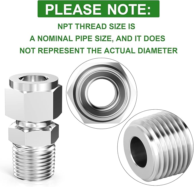 TAISHER 5PCS 304 Stainless Steel Compression Tube Pipe Fitting Connector, 1/4" Tube OD x 1/4" NPT Male Straight Adapter