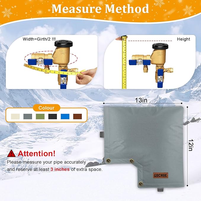 Backflow Preventer Insulated Cover (5°F) for Winter Freeze Protection, 13" W x 12" H Thickened Pressure Vacuum Breaker & Well Pump Cover, Outdoor Waterproof Insulation Pouch for Sprinkler Valve, Grey
