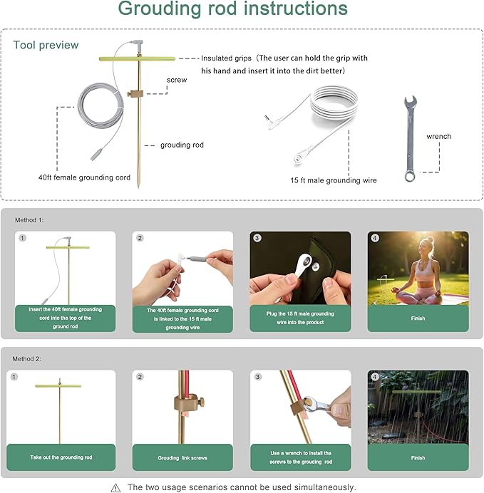 Copper Grounding Rod Kit - Ground Wires,Clamp,Wrench,T-Handle-Portable Ground Rod for Earthing,Ground Rod Clamp for Electric Fence,Grounding Mats, Sheets, Pillowcases, Blankets