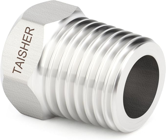 TAISHER 10PCS 304 Stainless Steel New Reducer Hex Bushing, 3/8" NPT Male x 1/4" NPT Female, Reducing Pipe Adapter Fitting