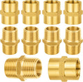 10-PCs HeSun Brass Pipe Fittings Combo, 5-PCs 1/2" NPT Male + 5-PCs 1/2" NPT Female Hex Nipple Adapter
