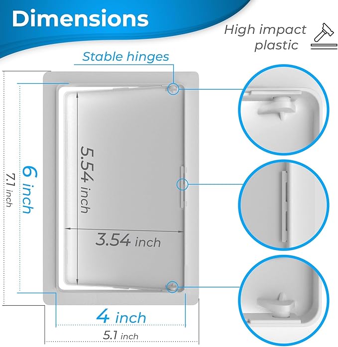 Access Panel for Drywall - 4 x 6 inch - Wall Hole Cover - Access Door - Plumbing Access Panel for Drywall - Heavy Durable Plastic White