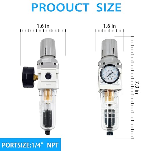 XingNEeng 1/4" NPT Compressed Air Filter Regulator Lubricator Combo, Auto-Drain Water/Oil Trap Separator, Gauge(0-150 psi), Poly Bowl, Metal Bracket, 5 Micron Brass Element, for Pneumatic Systems
