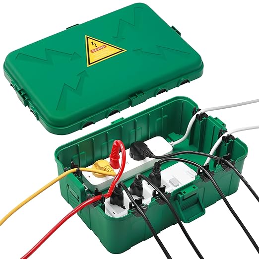 Hrensaw Large Outdoor Electrical Box(12.5x8.5x5inch),IP54 Waterproof Outdoor Outlet Covers,Weatherproof Extension Cord Covers Protect Outlet,Plug,Timer,Power Strip,Holiday Light,Green