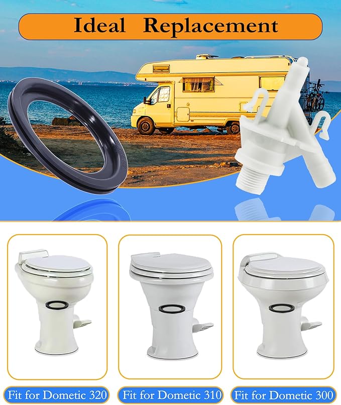 Upgraded RV Toilet Water Valve Replacement Kit Compatible with RV Toilet 300, 310, 320, Includes 385311641 Water Valve & 385311658 Toilet Seal, for Camper/Travel Trailers Pedal-Flush Toilet