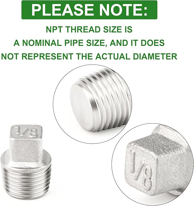 TAISHER 10PCS 304 Stainless Steel Outer Square Thread Socket Pipe Plug Fitting 1/8" NPT Male